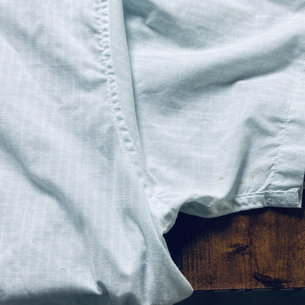 Patagonia Mens XL Worn Wear  Shirt Ticking Stripe Organic Cotton Blend Lt Blue - Picture 10 of 10